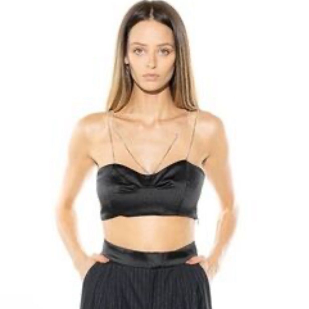 Torn Ronny Kobo Collection cropped black satin top with crystal straps New XS